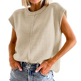 Women's Sleeveless Knit Vest Round Neck Comfy Loose Fit Pullover Tank Top