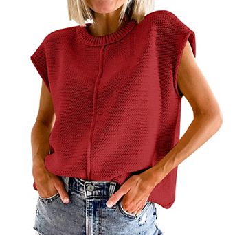 Women's Sleeveless Knit Vest Round Neck Comfy Loose Fit Pullover Tank Top