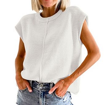 Women's Sleeveless Knit Vest Round Neck Comfy Loose Fit Pullover Tank Top