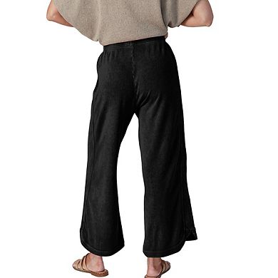 Womens Elastic Waist Drawstring Pocket Casual Wide Leg Cropped Sweatpants