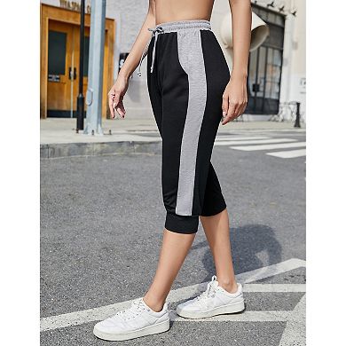 Women's Summer Lounge Capri Pants Casual Cropped Joggers Drawstring Elastic Waist Sweatpants Pockets