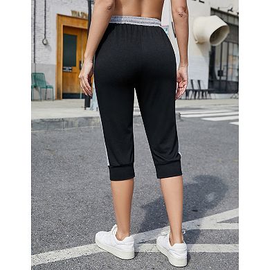 Women's Summer Lounge Capri Pants Casual Cropped Joggers Drawstring Elastic Waist Sweatpants Pockets