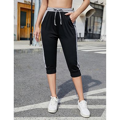 Women's Summer Lounge Capri Pants Casual Cropped Joggers Drawstring Elastic Waist Sweatpants Pockets