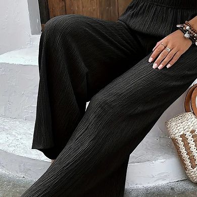 Women's Wide Leg Pants High Waist Trousers Casual Loose Fit Elastic Waist Pants