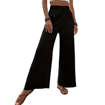 Women's Wide Leg Pants High Waist Trousers Casual Loose Fit Elastic Waist Pants