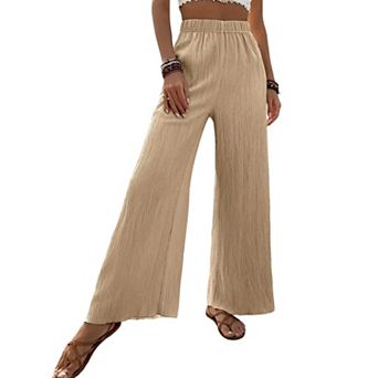 Women's Wide Leg Pants High Waist Trousers Casual Loose Fit Elastic Waist Pants