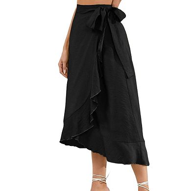Womens Wrap Side Tie Irregular Elegant Chiffon Long Skirt