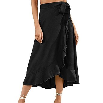 Womens Wrap Side Tie Irregular Elegant Chiffon Long Skirt