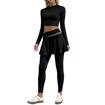 Women's Yoga Pants with Skirt High Waist Tummy Control Workout Leggings Fitness Long Pants