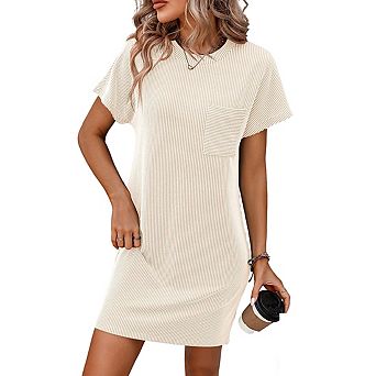 Womens Casual Color Block Short Sleeve Pocket Midi Dress