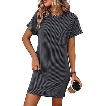 Womens Casual Color Block Short Sleeve Pocket Midi Dress