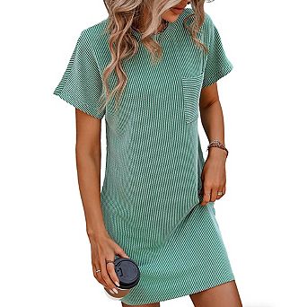 Womens Casual Color Block Short Sleeve Pocket Midi Dress