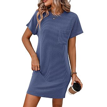 Womens Casual Color Block Short Sleeve Pocket Midi Dress