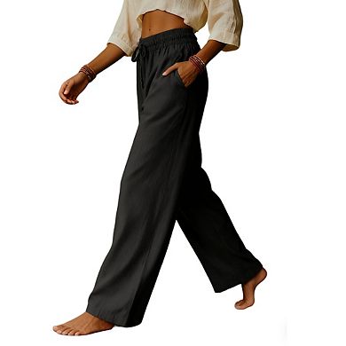 Womens Casual High Elastic Waist Wide Leg Pants Trousers