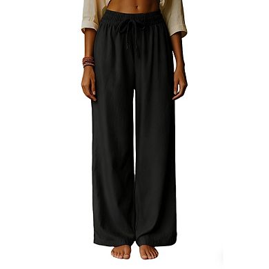 Womens Casual High Elastic Waist Wide Leg Pants Trousers