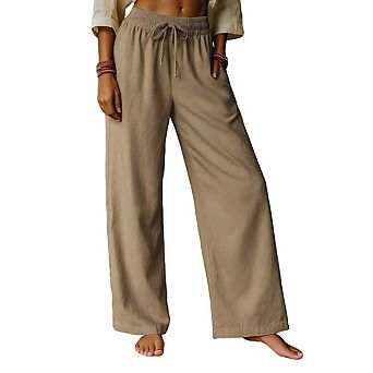 Womens Casual High Elastic Waist Wide Leg Pants Trousers
