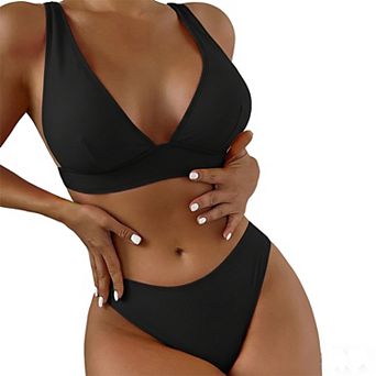 Women's Two Piece Bikini Set Deep V Neck Adjustable Strap High Cut Swimsuit