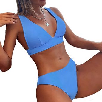 Women's Two Piece Bikini Set Deep V Neck Adjustable Strap High Cut Swimsuit