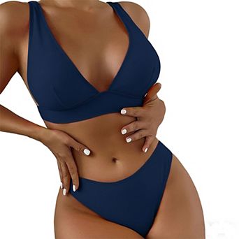 Women's Two Piece Bikini Set Deep V Neck Adjustable Strap High Cut Swimsuit