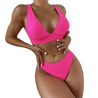 Women's Two Piece Bikini Set Deep V Neck Adjustable Strap High Cut Swimsuit