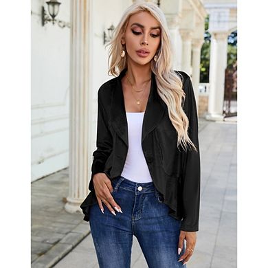Womens Casual Blazer Long Sleeve Open Front Ruffle Work Office Cardigan Suit Jacket