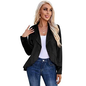 Womens Casual Blazer Long Sleeve Open Front Ruffle Work Office Cardigan Suit Jacket
