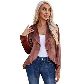 Womens Casual Blazer Long Sleeve Open Front Ruffle Work Office Cardigan Suit Jacket