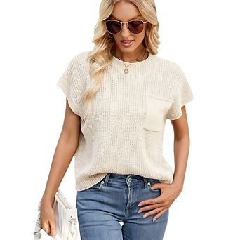 Women's Casual Short Sleeve Loose Tunic Tops Lightweight Knit Summer Fall Pullover Sweater Blouses