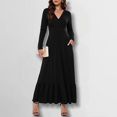 Women's V-Neck A-Line Dress Slim Fit Stretch Basic Dress for Layering or Outerwear