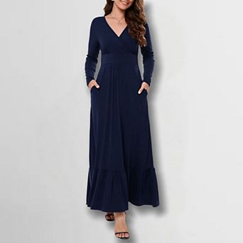 Women's V-Neck A-Line Dress Slim Fit Stretch Basic Dress for Layering or Outerwear