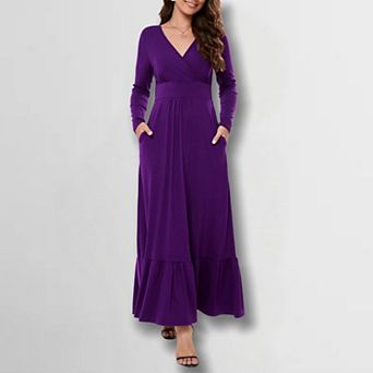 Women's V-Neck A-Line Dress Slim Fit Stretch Basic Dress for Layering or Outerwear