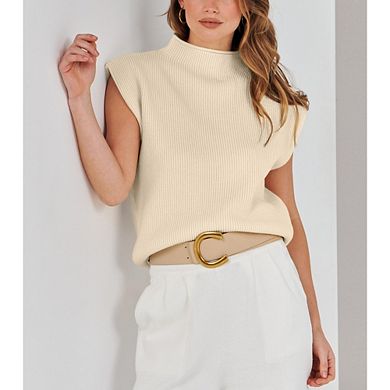 Women's Mock Neck Sleeveless Sweater Vest Casual Cap Sleeve Knit Pullover Tank Tops Fall Clothes