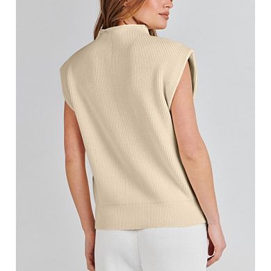 Women's Mock Neck Sleeveless Sweater Vest Casual Cap Sleeve Knit Pullover Tank Tops Fall Clothes