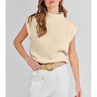 Women's Mock Neck Sleeveless Sweater Vest Casual Cap Sleeve Knit Pullover Tank Tops Fall Clothes