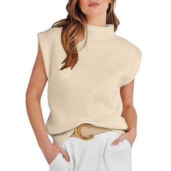 Women's Mock Neck Sleeveless Sweater Vest Casual Cap Sleeve Knit Pullover Tank Tops Fall Clothes