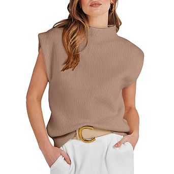 Women's Mock Neck Sleeveless Sweater Vest Casual Cap Sleeve Knit Pullover Tank Tops Fall Clothes