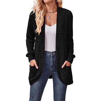 Womens Long Cardigan Lightweight Sweater Open Front Long Sleeve Outfits with Pockets