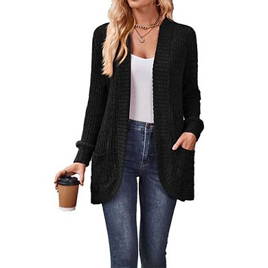 Womens Long Cardigan Lightweight Sweater Open Front Long Sleeve Outfits with Pockets