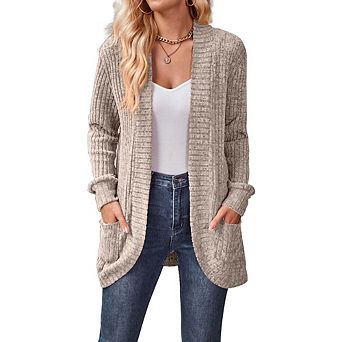 Womens Long Cardigan Lightweight Sweater Open Front Long Sleeve Outfits with Pockets