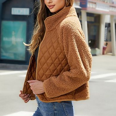 Women's Plush Zip Up Jacket High Neck Long Sleeve Fleece Lined Coat