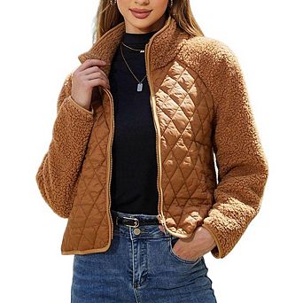 Women's Plush Zip Up Jacket High Neck Long Sleeve Fleece Lined Coat