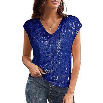 Women's Sequin Party Tank Top Sparkling V-Neck Sleeveless Shirt