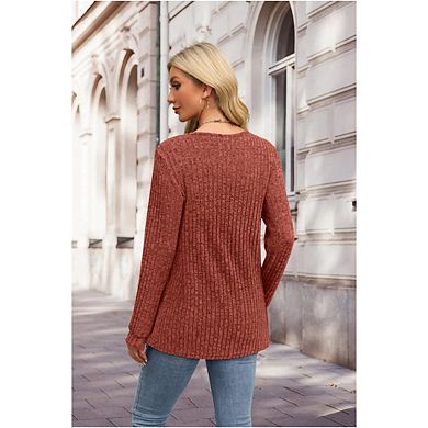 Womem Sweater Long Sleeve Tops Pullover V Neck Casual Loose Sweatshirt