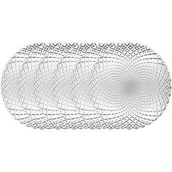 Clear Glass Dinner Plate Set of 6, 10.5-Inch Round with Diamond Pattern and Peacock Detail