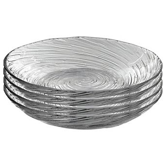 8-Inch Clear Glass Soup and Salad Plate Set of 4 with Textured Vortex Swirl and Stackable Shape
