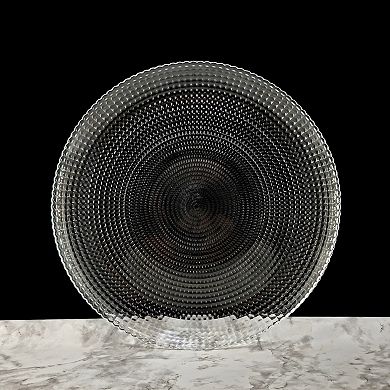 Clear Glass Dinner Plate Set of 12, 10.75-Inch Round Swirl Design with Beaded Edge