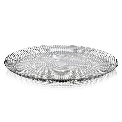 Clear Glass Dinner Plate Set of 12, 10.75-Inch Round Swirl Design with Beaded Edge
