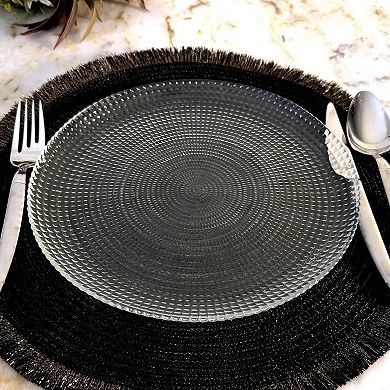 Clear Glass Dinner Plate Set of 12, 10.75-Inch Round Swirl Design with Beaded Edge