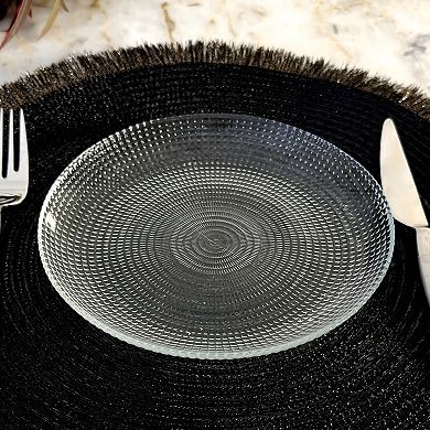 Clear Glass Salad Plate 7.75-Inch Round with Swirl and Beaded Rim