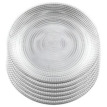 Clear Glass Salad Plate Set of 6, 7.75-Inch Round Swirl Design with Beaded Edge